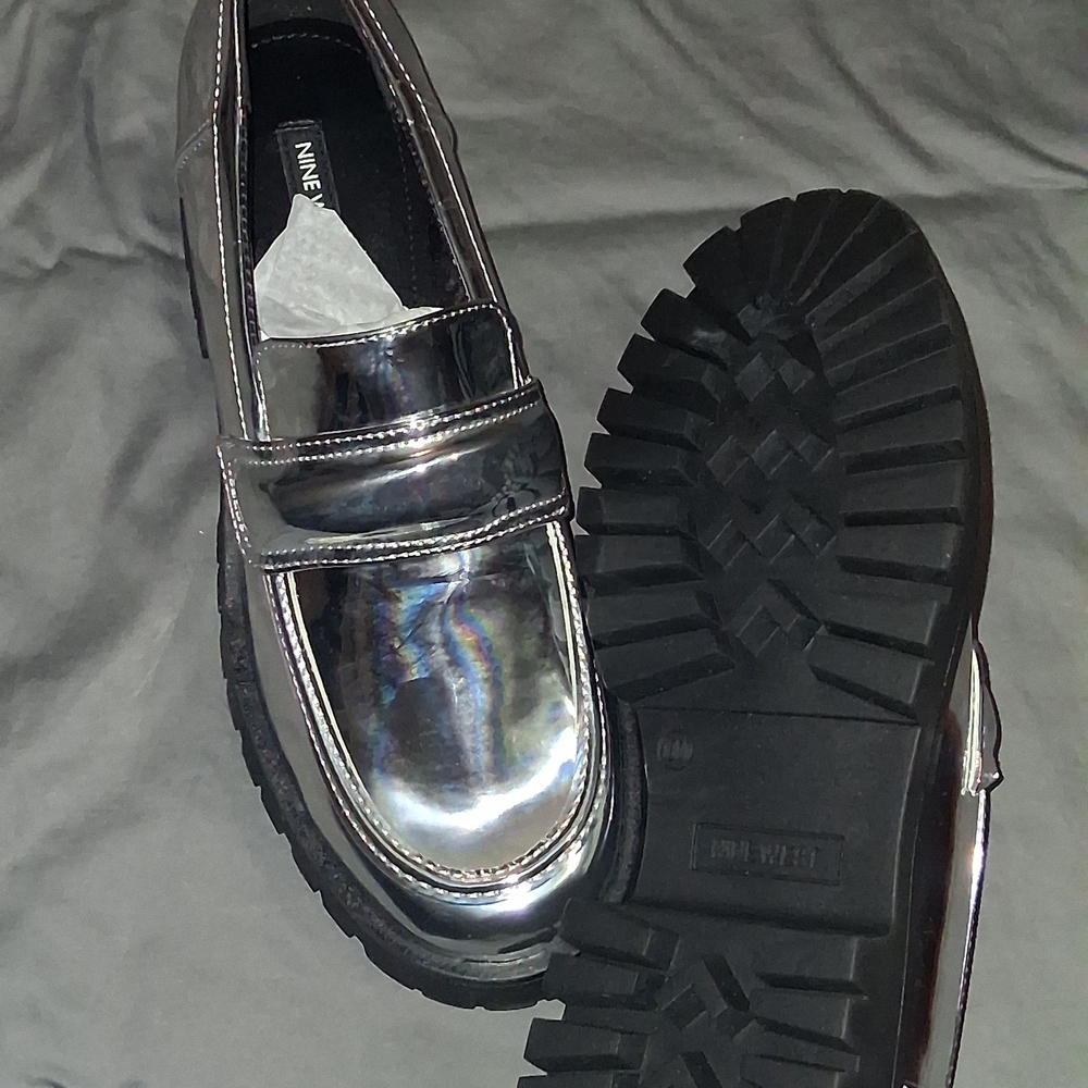 Nine West Men's Iridescent Silver Metallic Penny Loafers